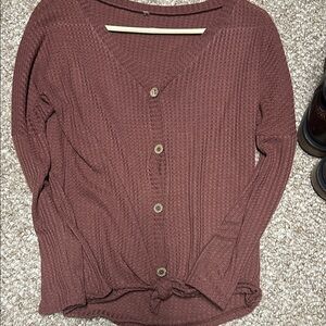 Waffle Knit Button Front Top in Dusty Rose